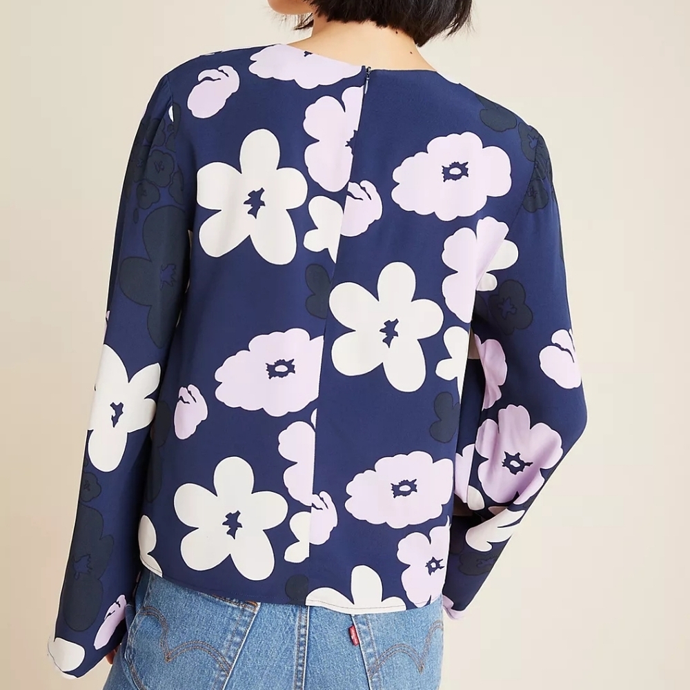 Merimekko Sorea Kevattalkoot Long Bell Sleeve Floral Blouse Sz 40, 10 - Picture 4 of 13